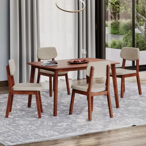 Solid Wood 4 Seater Dining Set (Finish Color -Golden Brown, Knock Down)