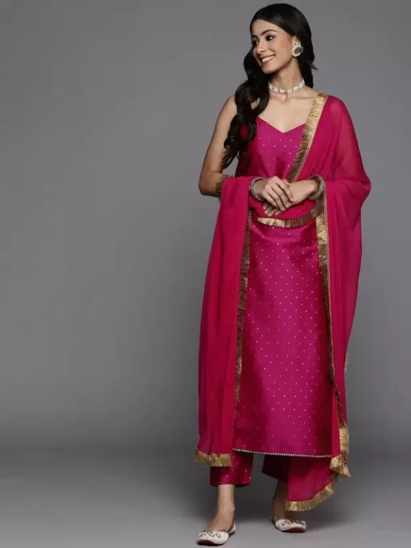 Women Silk Blend Kurta Pant Dupatta Set